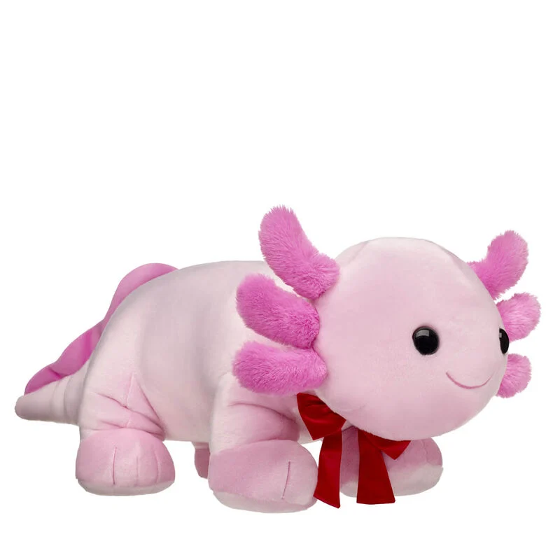 Giant Pink Axolotl Stuffed Animal with Red Gifting Bow