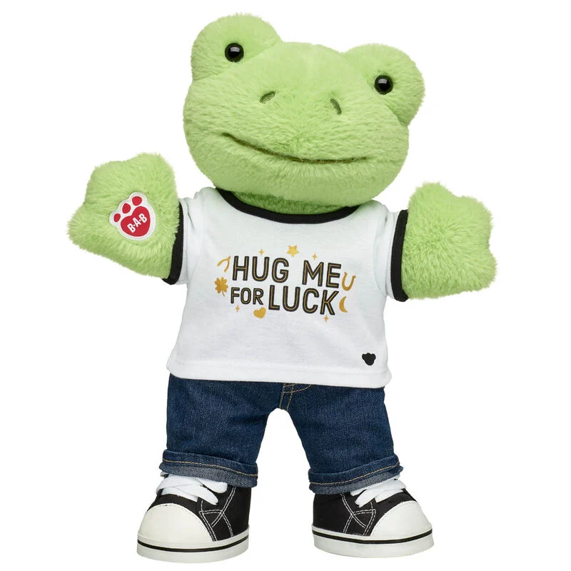 Spring Green Frog Stuffed Animal "Hug Me for Luck" St. Patrick's Day Gift Set